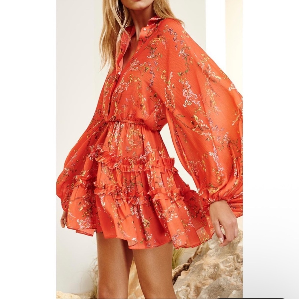 Alexis Blooming Floral Print Balloon Sleeve Dress